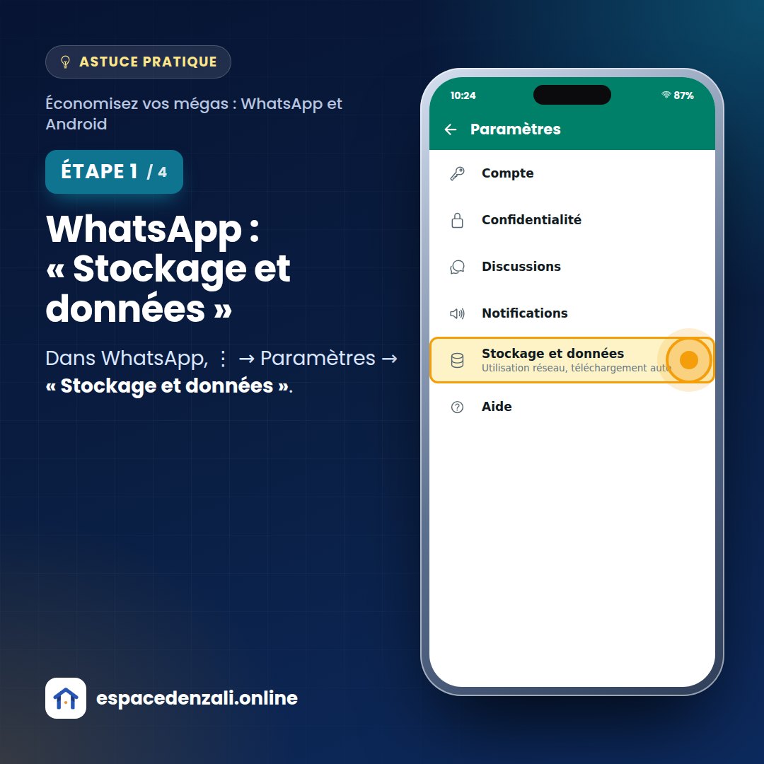Étape 1 : WhatsApp : « Stockage et données »