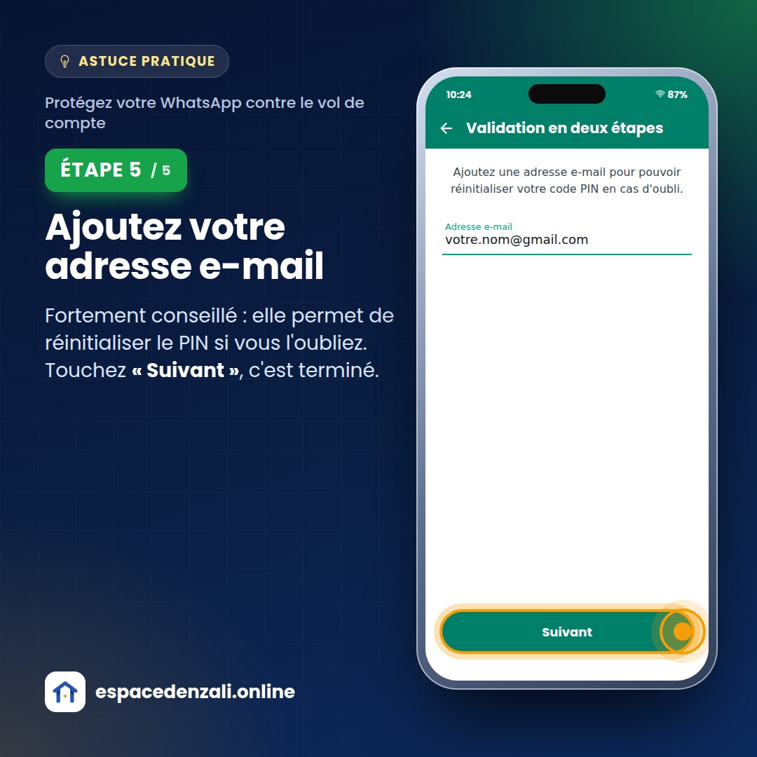 Étape 5 : Ajoutez votre adresse e-mail